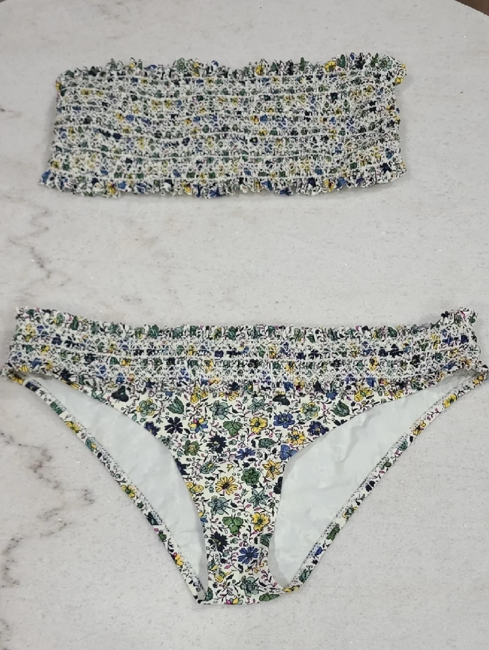 Tory Burch Smocked Floral Bikini Set - Yellow, Blue, Green